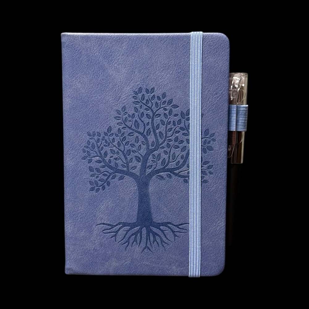 Dark Sky Blue Tree of Life Embossed Small Hardcover Lined Journal with Pen